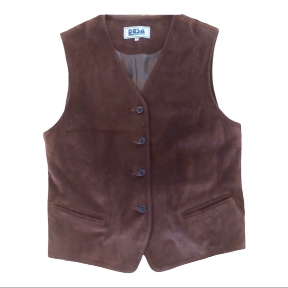 desa Tops - Women’s M Desa 100% Leather Suede Brown Vest Boho